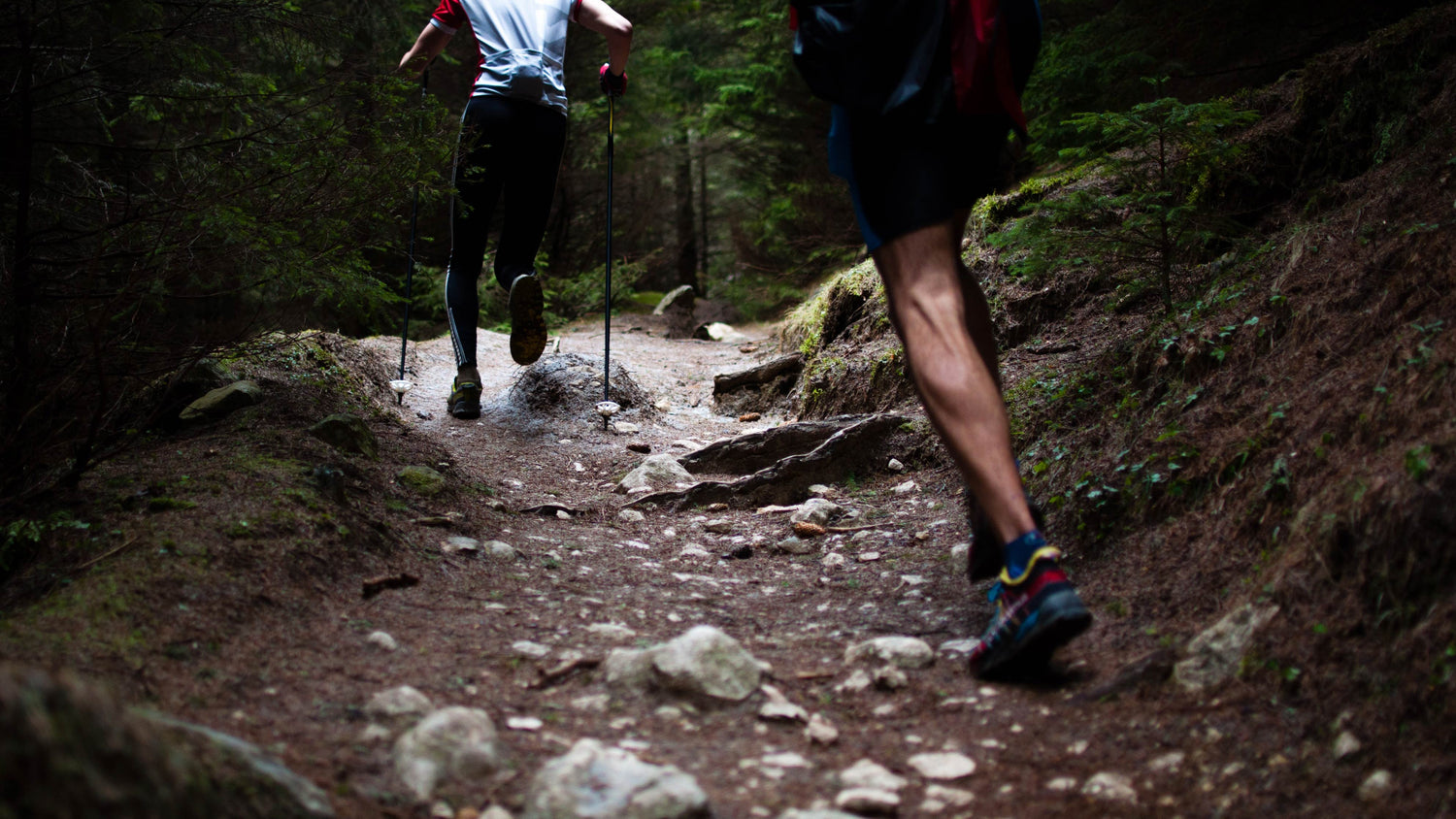 Two men run a trail