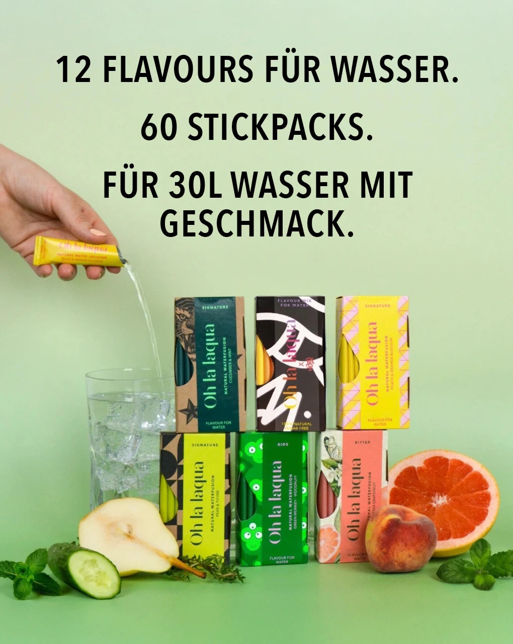 OH LA LAQUA 6 Reasons Why: Tasting pack with 12 delicious flavored water varieties, ready to drink in seconds