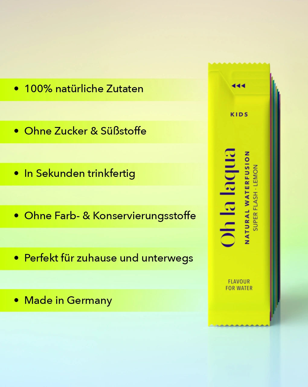 Den Inhalt eines Stickpacks mit dem zuckerfreiem Getränkekonzentrat ins Wasser geben