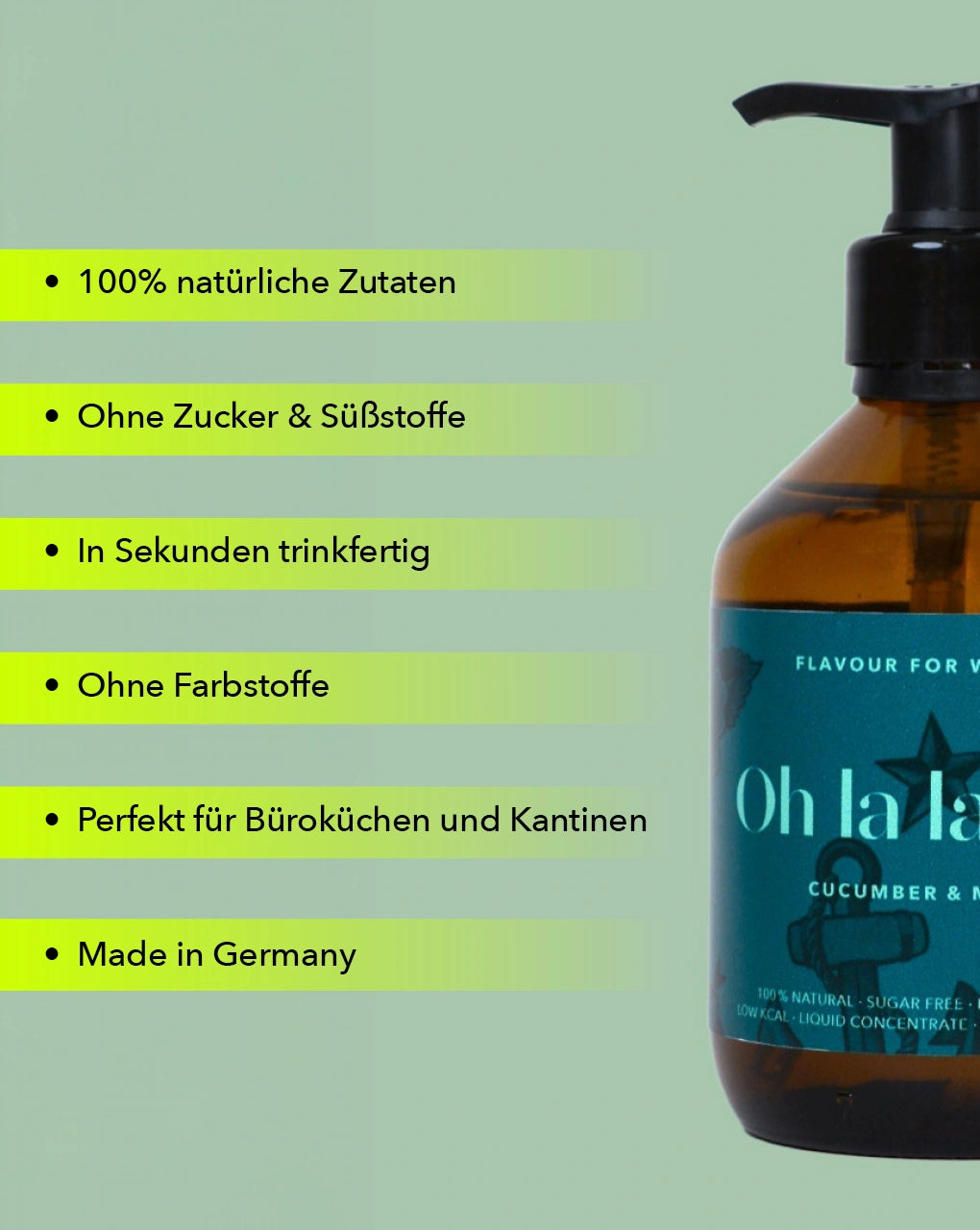 Pumpspender mit zuckerfreiem Getränkekonzentrat für Wasser mit Gurke-Minz-Geschmack