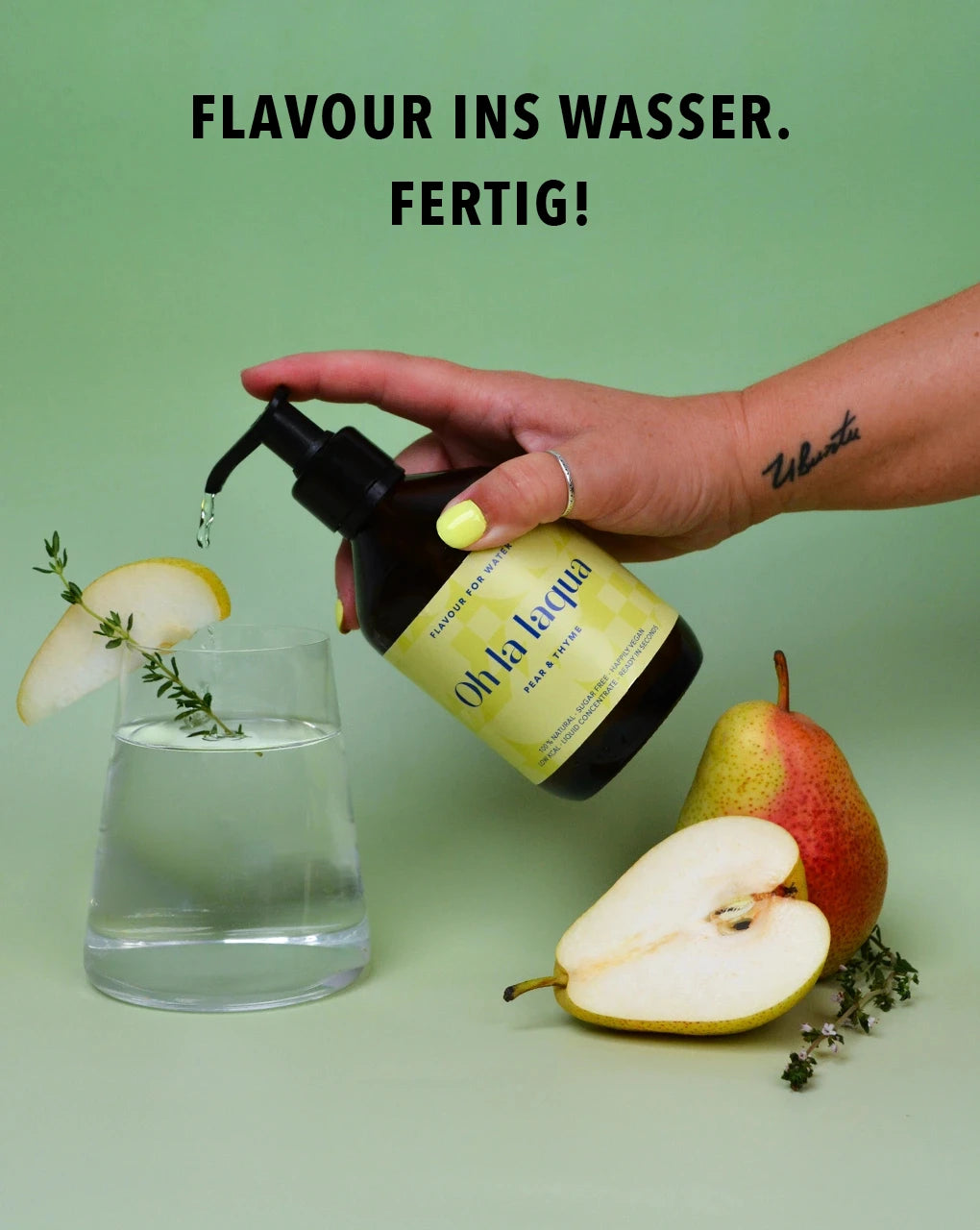 Pumpspender für Wasser mit Geschmack ohne Zucker – OH LA LAQUA Birne & Thymian