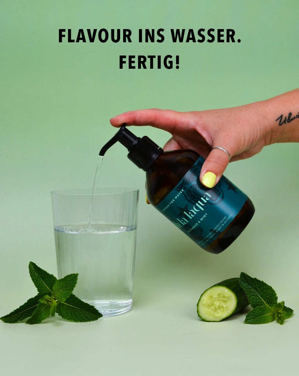 Pumpspender für Wasser mit Geschmack ohne Zucker – OH LA LAQUA Gurke & Minze