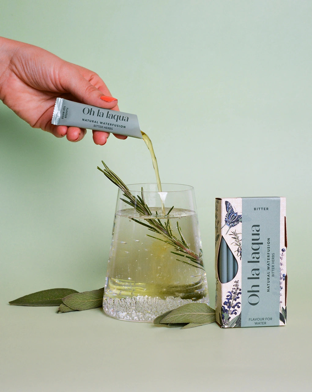 Flavored water: OH LA LAQUA Bitter Herbs (application)