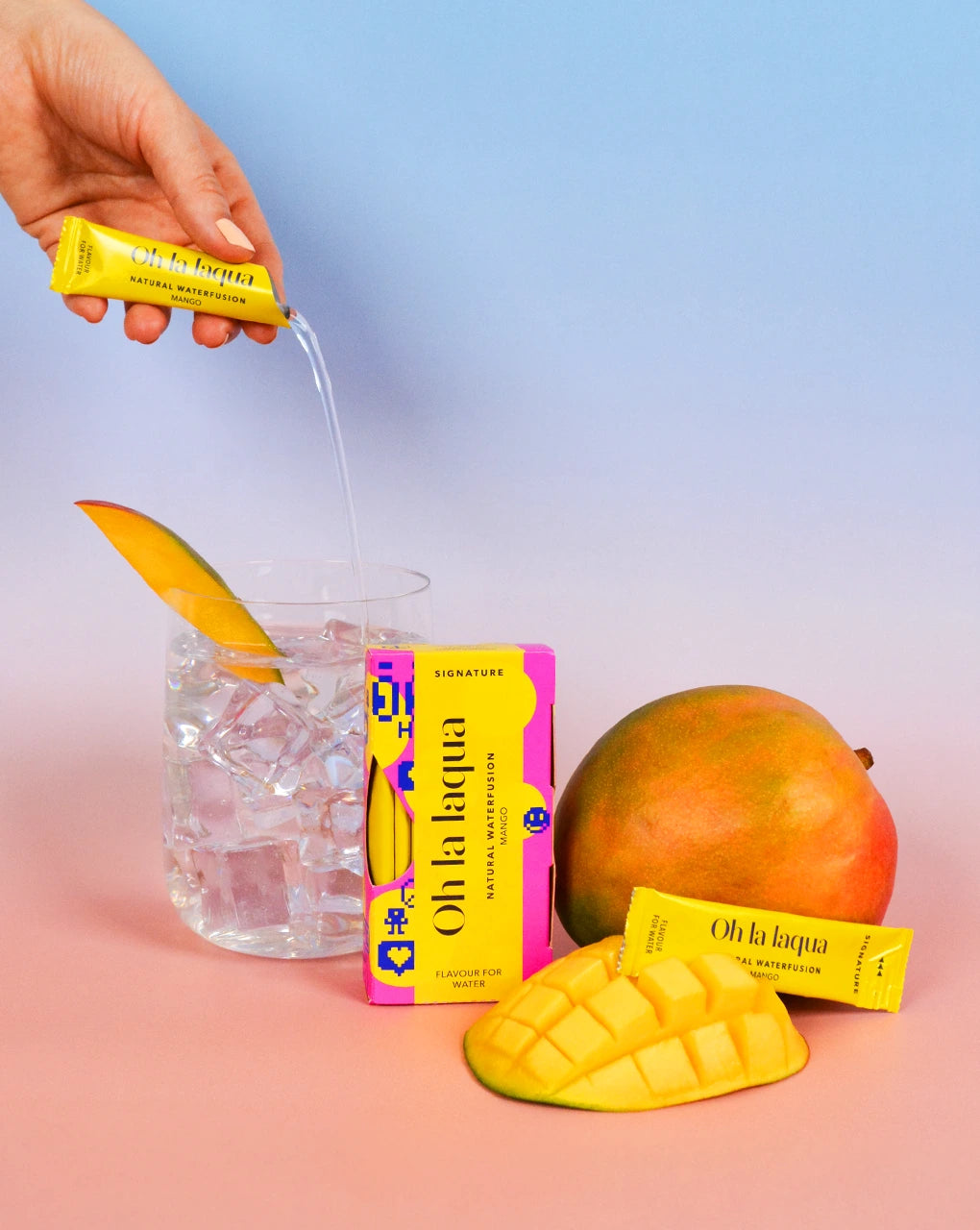 Flavored water: OH LA LAQUA Mango (application)