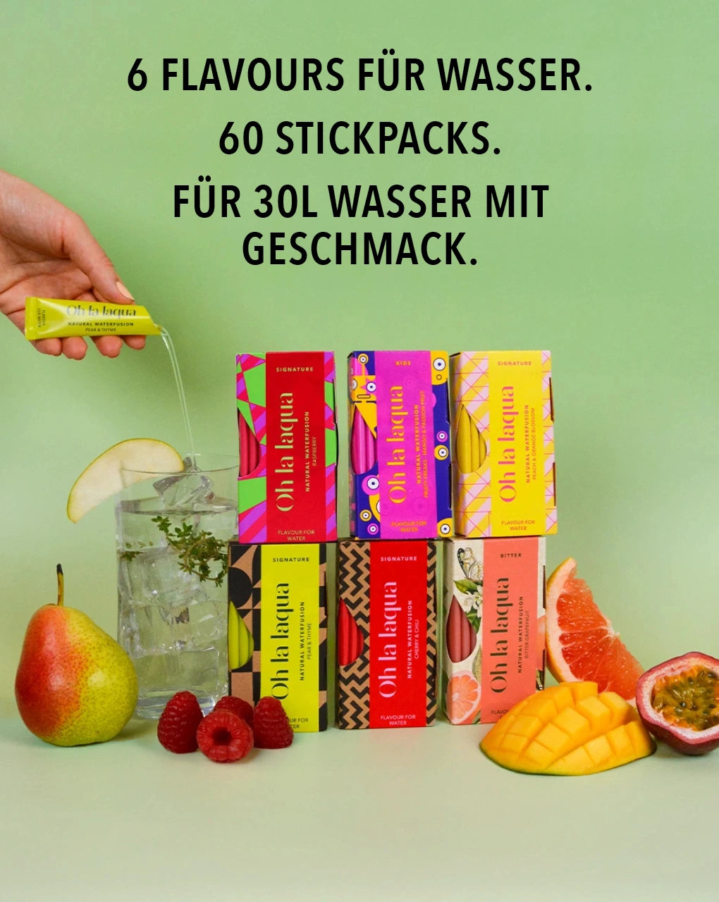 6 fruity flavors for water without sugar - OH LA LAQUA Tutti Frutti