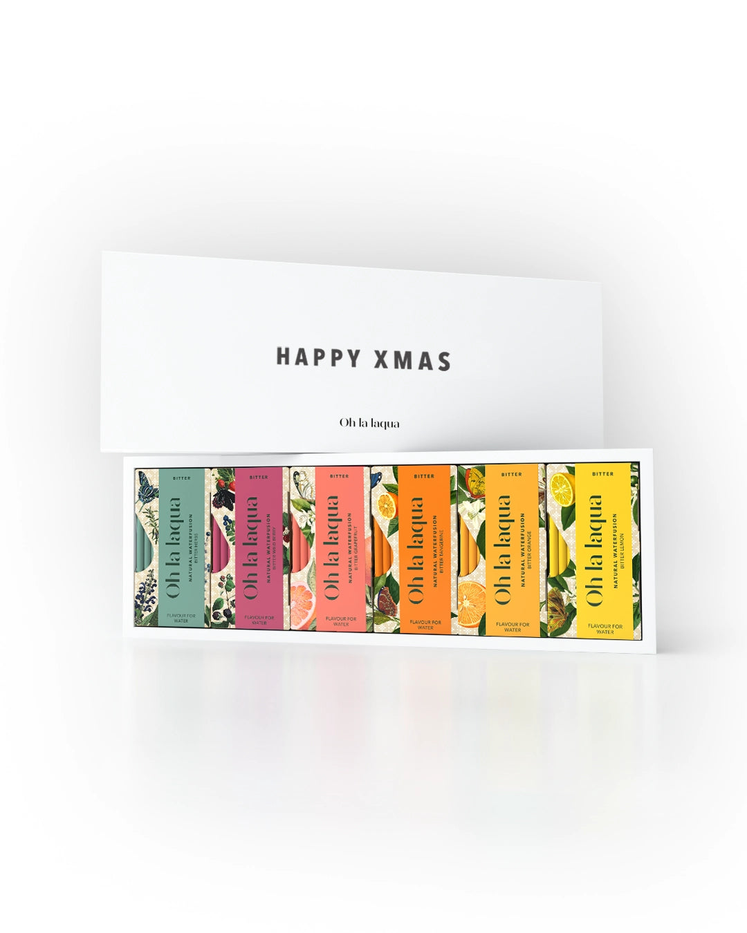 Geschenkbox Weihnachten &quot;HAPPY XMAS&quot; - Probierpaket OH LA LAQUA Bitter Flavours für Wasser