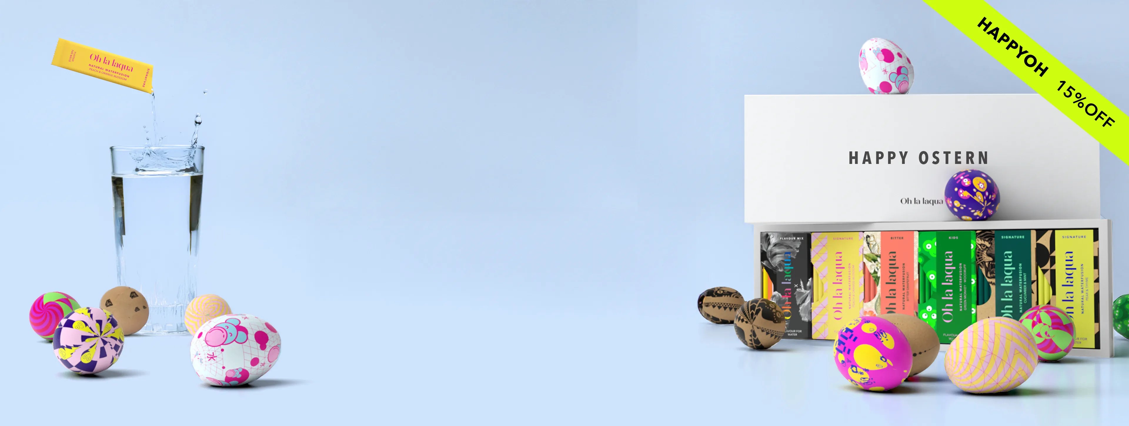 Geschenkbox "Happy Ostern" für Wasser mit Geschmack - ohne Zucker (Banner)