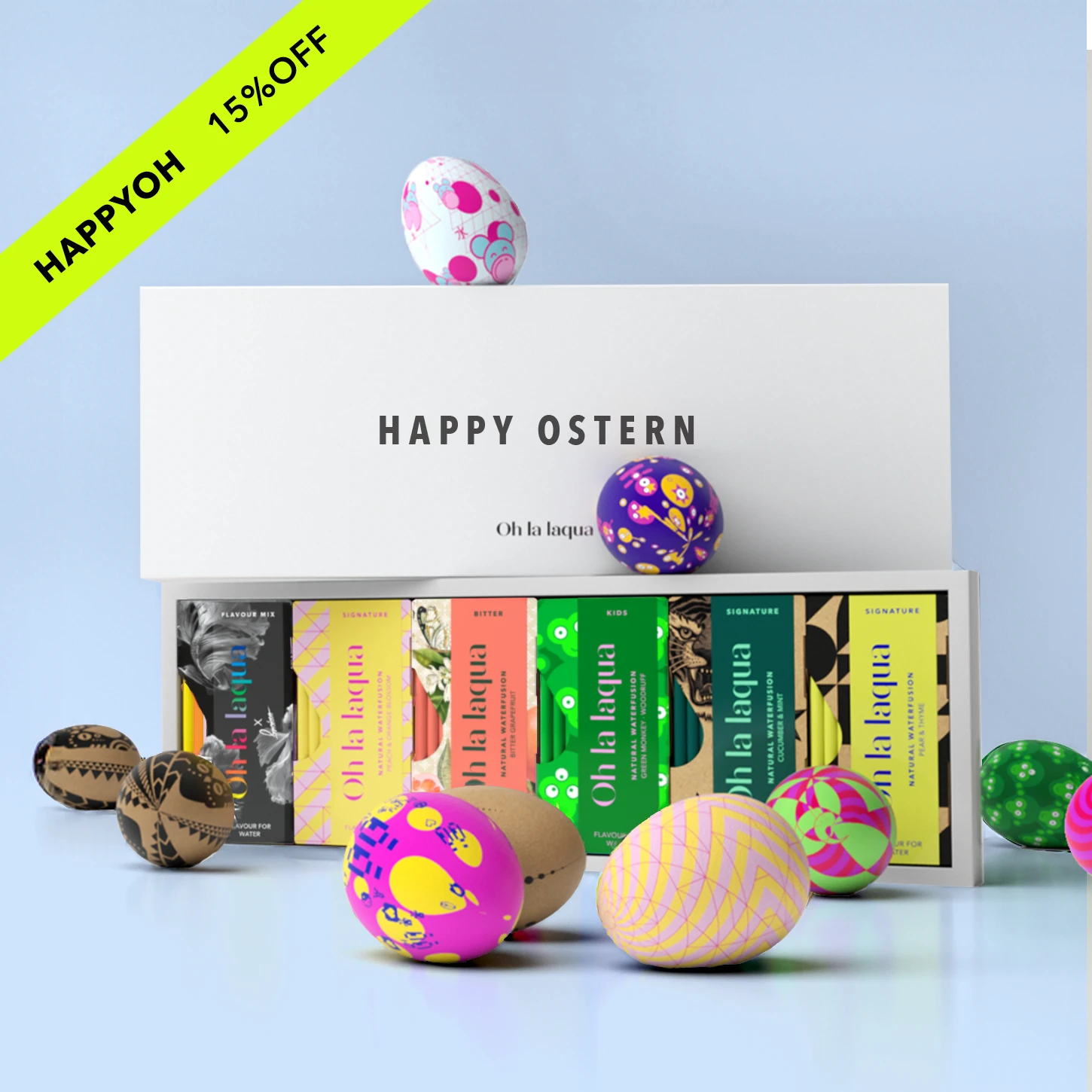 Geschenkbox "Happy Ostern" für Wasser mit Geschmack - ohne Zucker