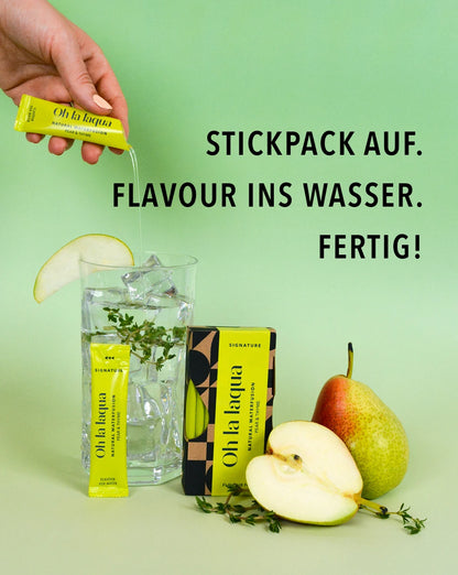 OH LA LAQUA: Stickpack auf, Flavour ins Wasser, trinkfertig