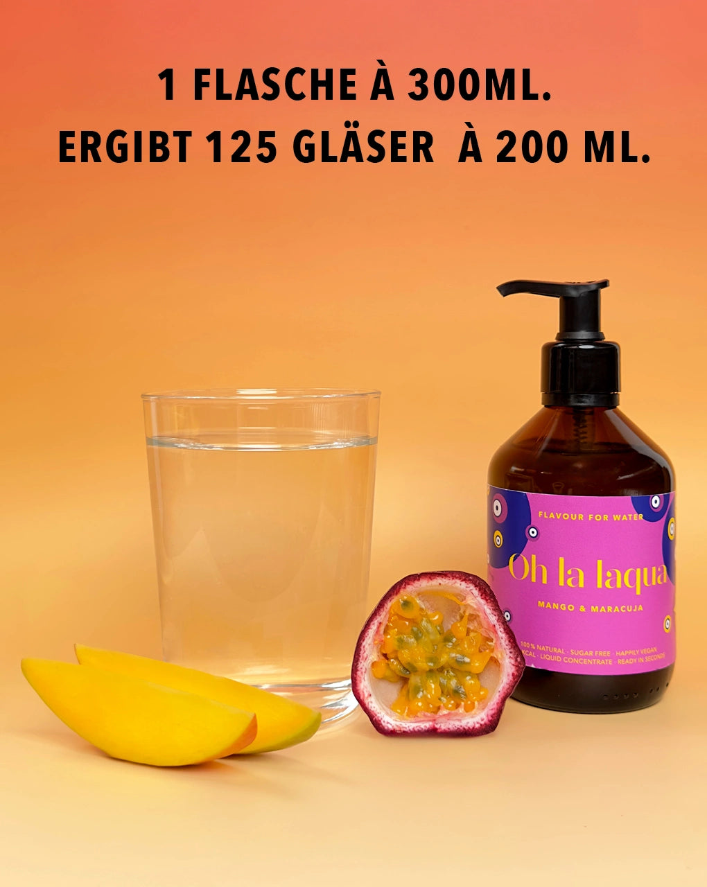 Sugar-free beverage concentrate for flavored water: OH LA LAQUA Mango & Passion Fruit – 300 ml bottle
