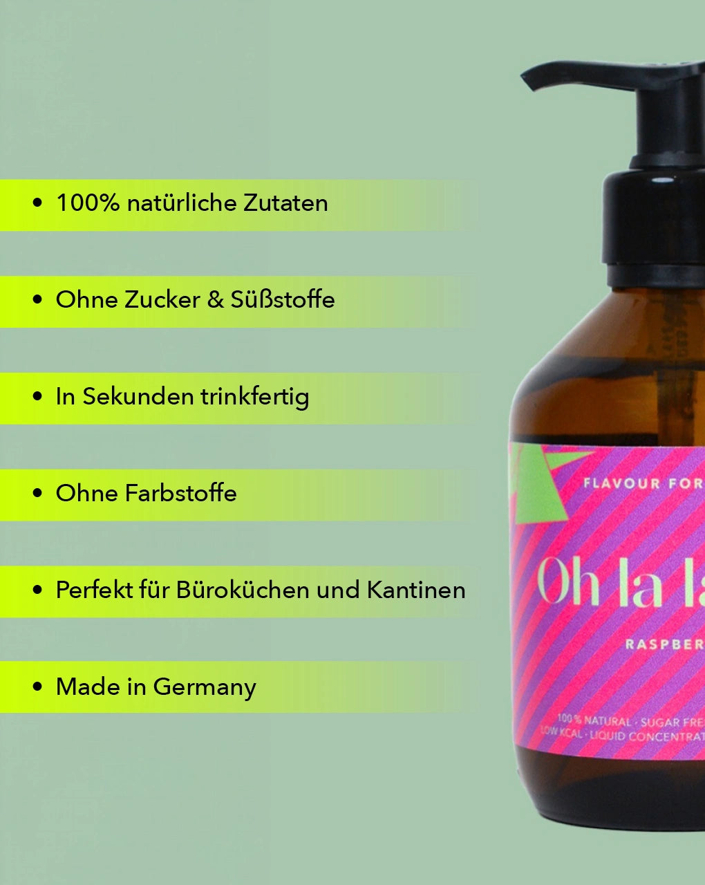 Pumpspender mit zuckerfreien Getränkekonzentrat OH LA LAQUA Himbeere