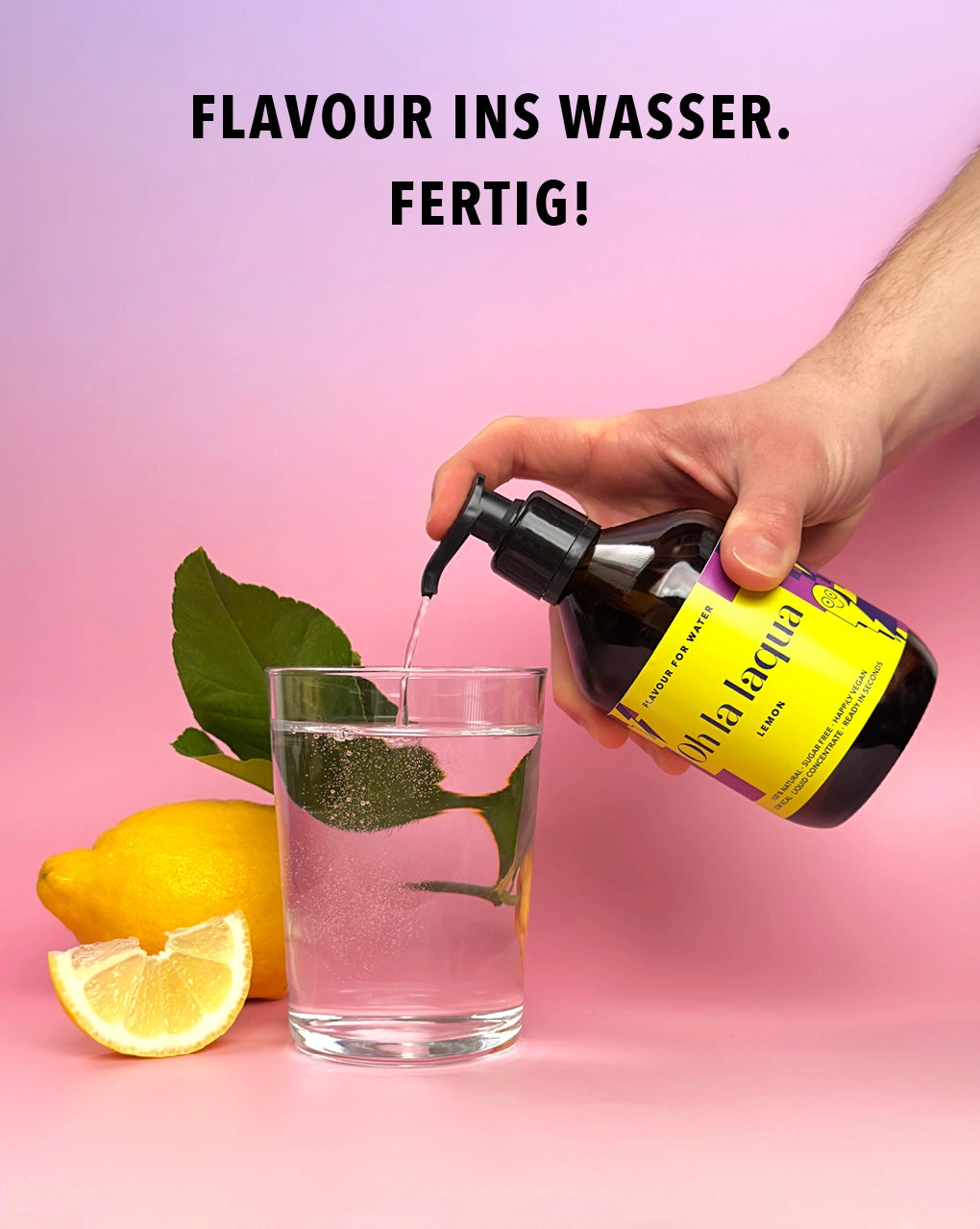 Sugar-free beverage concentrate for flavored water: OH LA LAQUA Lemon